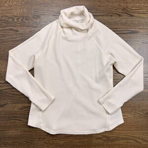 Kuhl Thermal Shirt Women Large White Cowl Neck Waffle Knit Long Sleeve Thumbhole